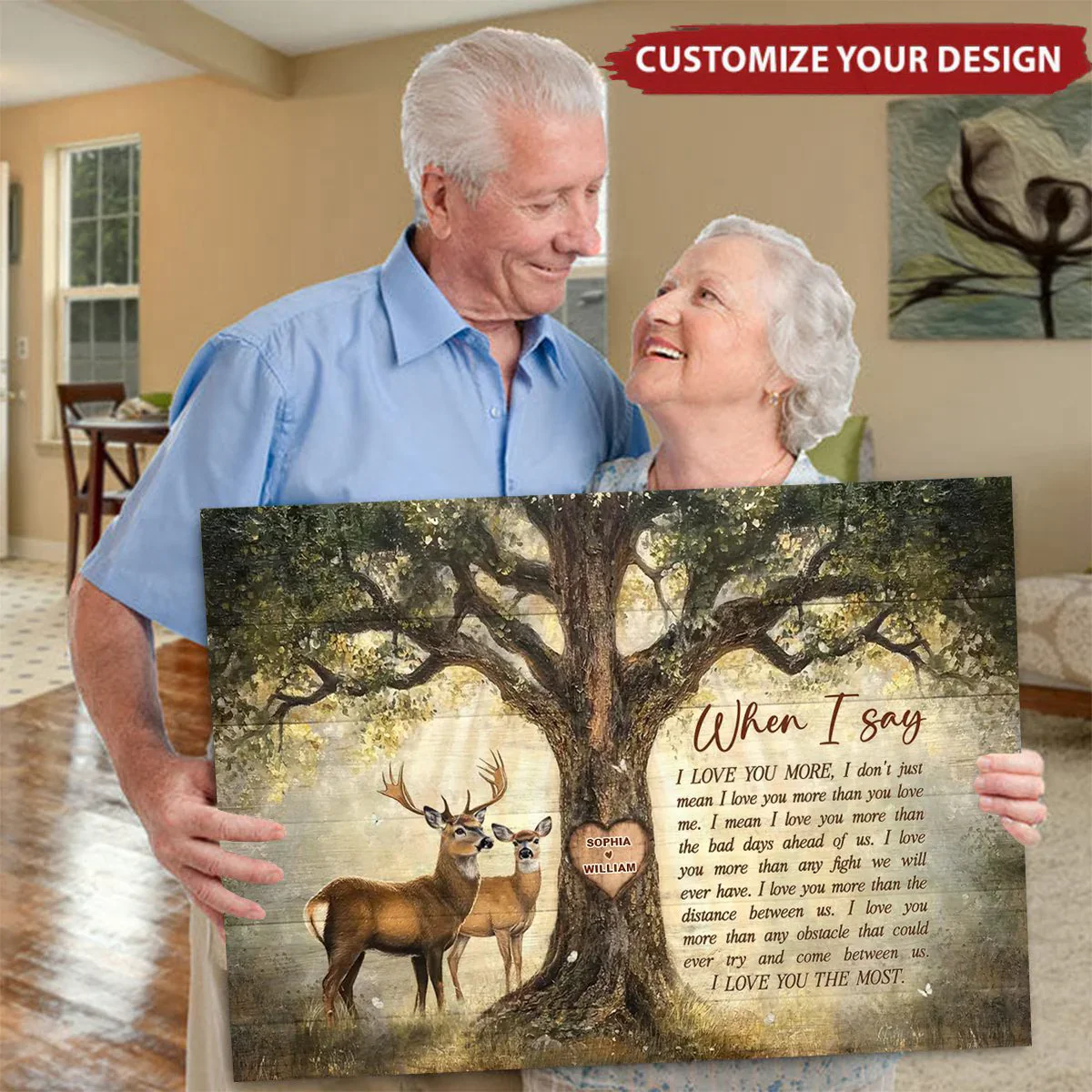 Custom I Love You More Quote Poster with Deer Couple Under Tree, Cozy Neutral Wall Decor, Unique Gift for Couple - Image 2