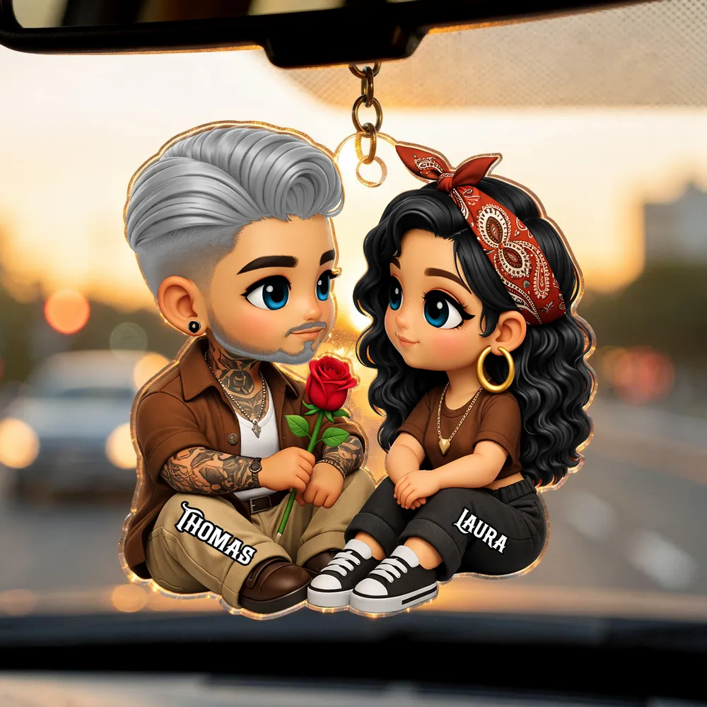 Personalized Couple Acrylic Car Hanger with Rose, Sweet Valentine’s Day Gift, Cozy Cute Rearview Mirror Keepsake - Image 6