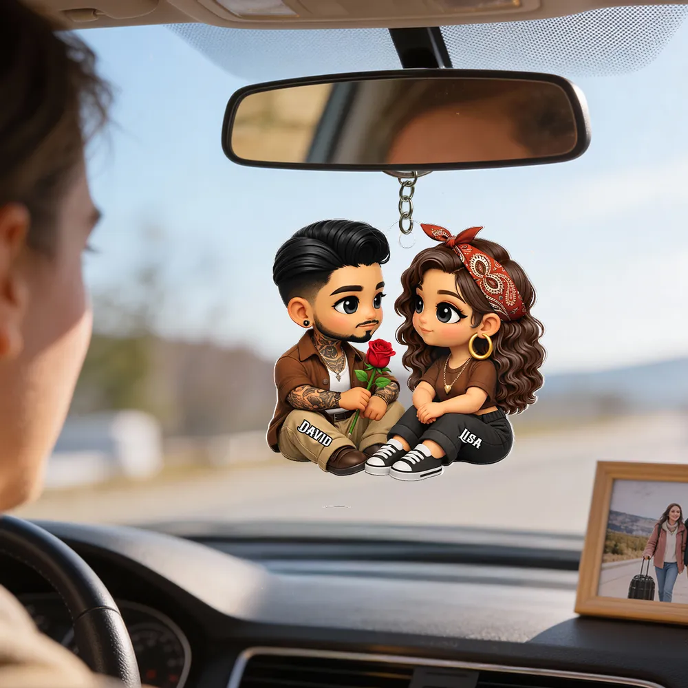 Personalized Couple Acrylic Car Hanger with Rose, Sweet Valentine’s Day Gift, Cozy Cute Rearview Mirror Keepsake - Image 7