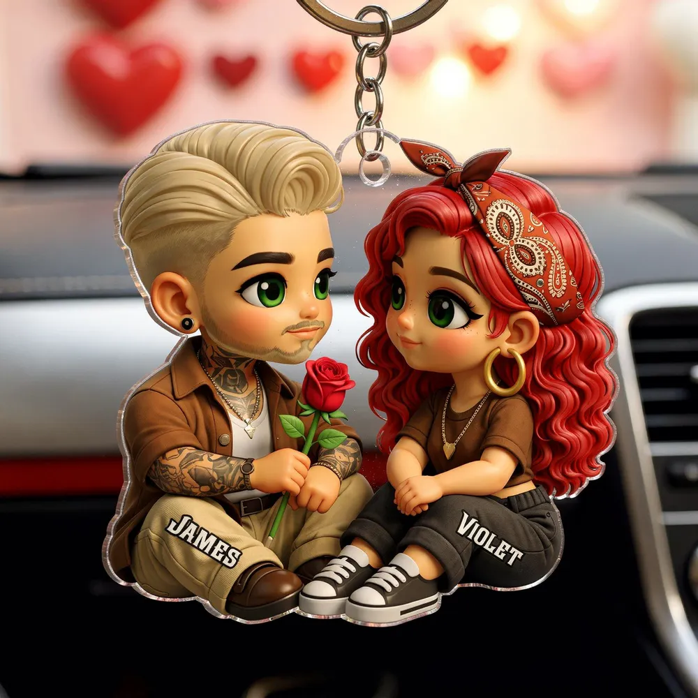 Personalized Couple Acrylic Car Hanger with Rose, Sweet Valentine’s Day Gift, Cozy Cute Rearview Mirror Keepsake - Image 8