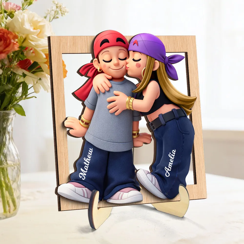 Personalized 2-Layer Wooden Plaque Cute Couple Kissing Keepsake for Bedroom Decor, A Unique Gift for Him or Her - Image 2