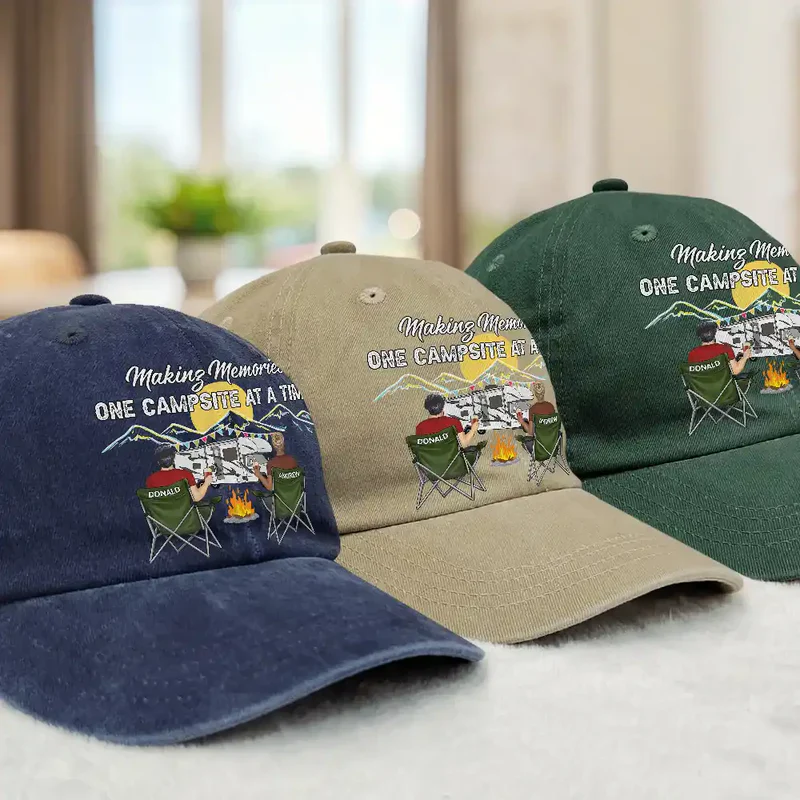 Personalized Washed Denim Baseball Cap Camping Partners For Life Outdoor Wear Vintage Look Unique Gift for Couple - Image 3