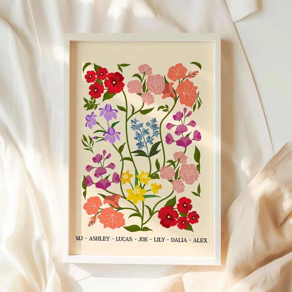 Personalized Birth Flower Bouquet Poster Minimalist Floral Wall Decor Unique Gift for Sisters, Sweet Quote Keepsake - Image 3