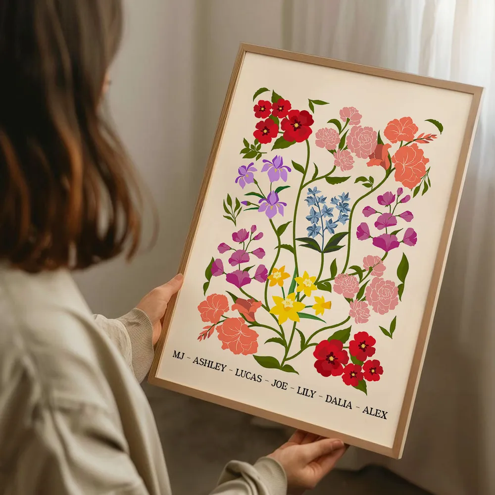 Personalized Birth Flower Bouquet Poster Minimalist Floral Wall Decor Unique Gift for Sisters, Sweet Quote Keepsake - Image 5