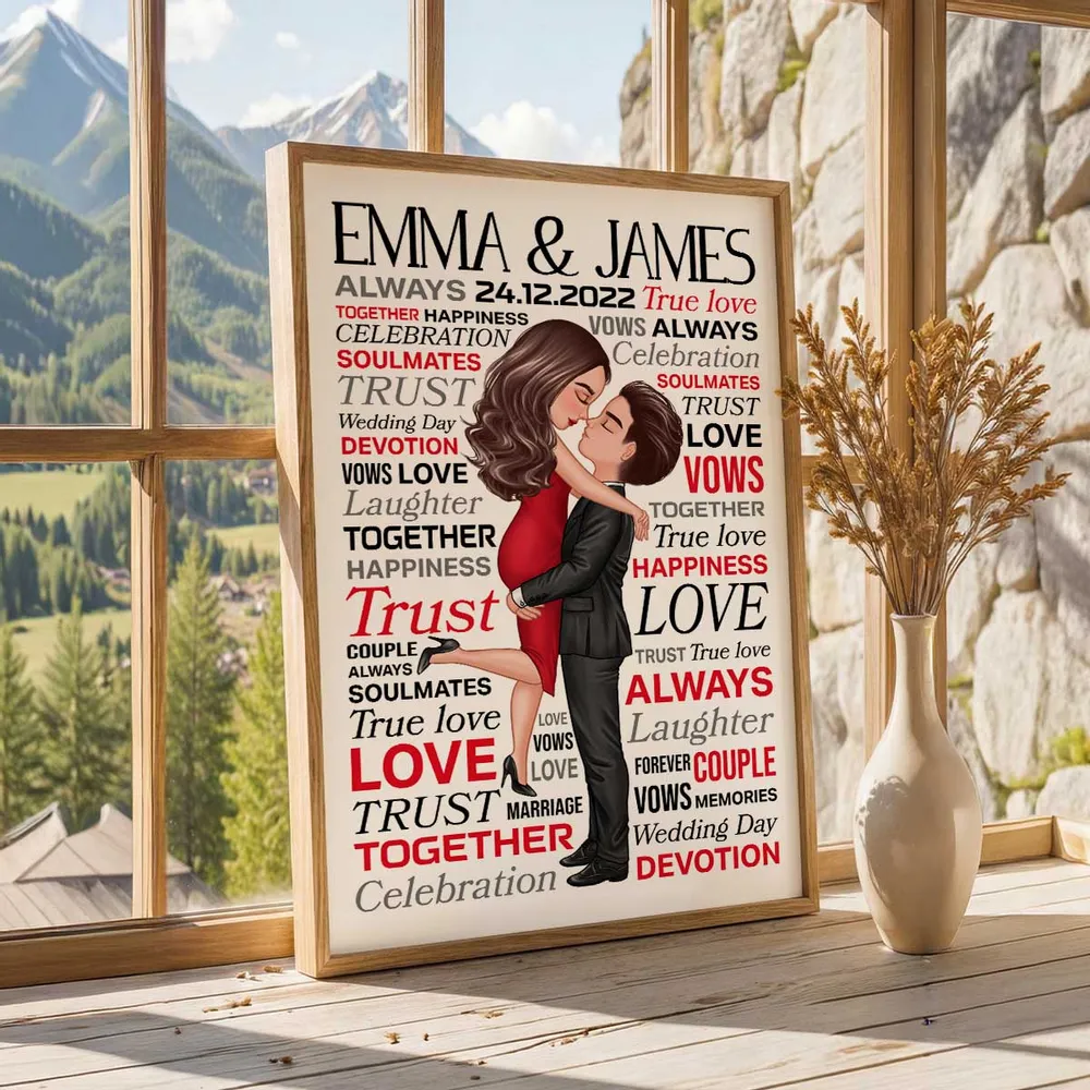 Personalized Couple Word Art Poster Romantic Hugging Kissing Wall Decor Unique Creative Gift For Wife Or Husband - Image 9