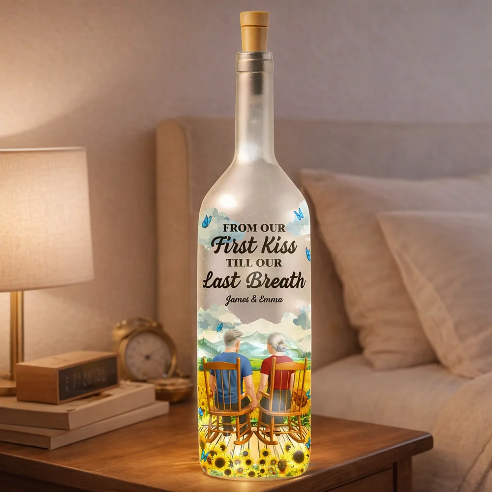 Personalized Bottle Lamp From Our First Kiss Till Our Last Breath Romantic Couple Gift With Warm Glow Home Decor