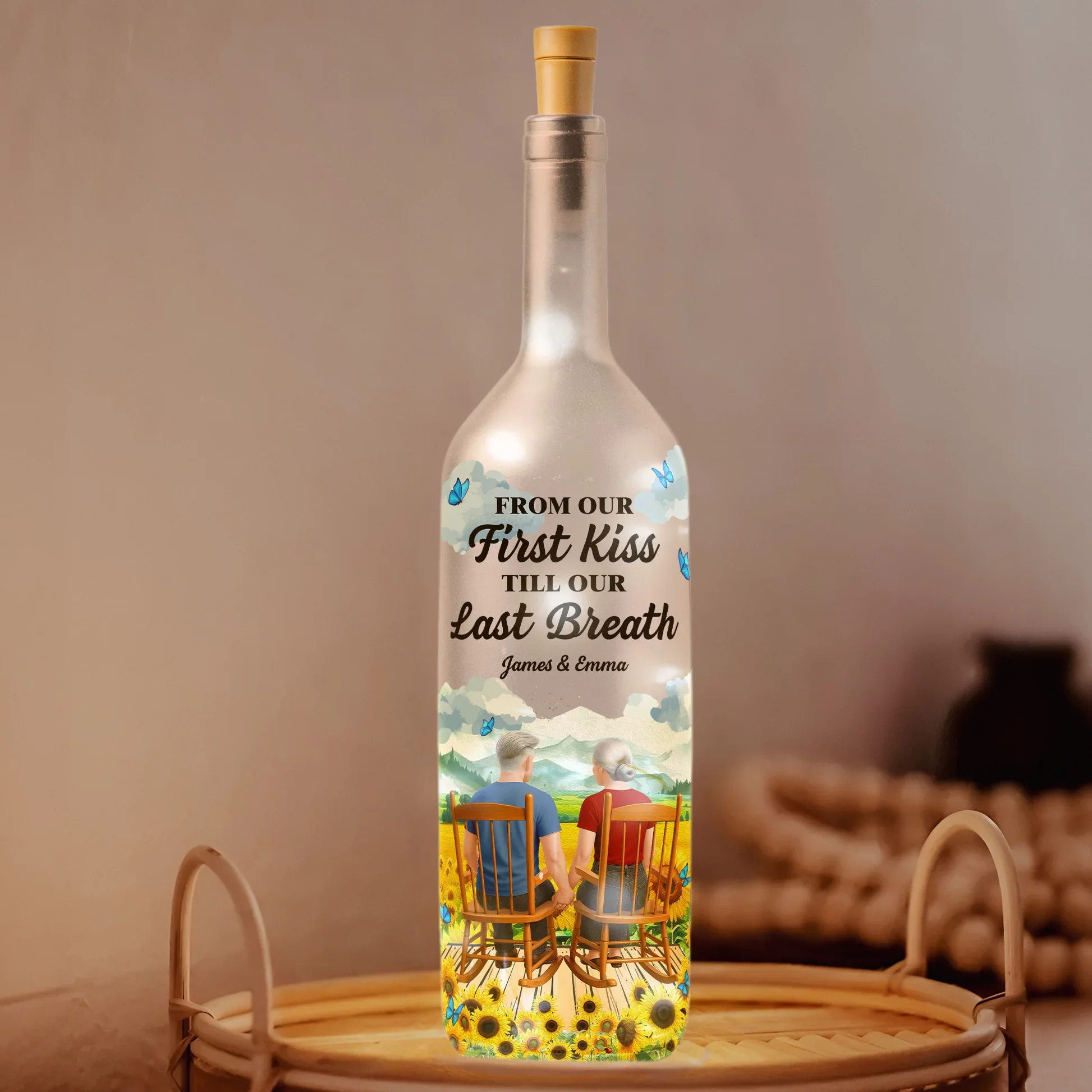 Personalized Bottle Lamp From Our First Kiss Till Our Last Breath Romantic Couple Gift With Warm Glow Home Decor - Image 2