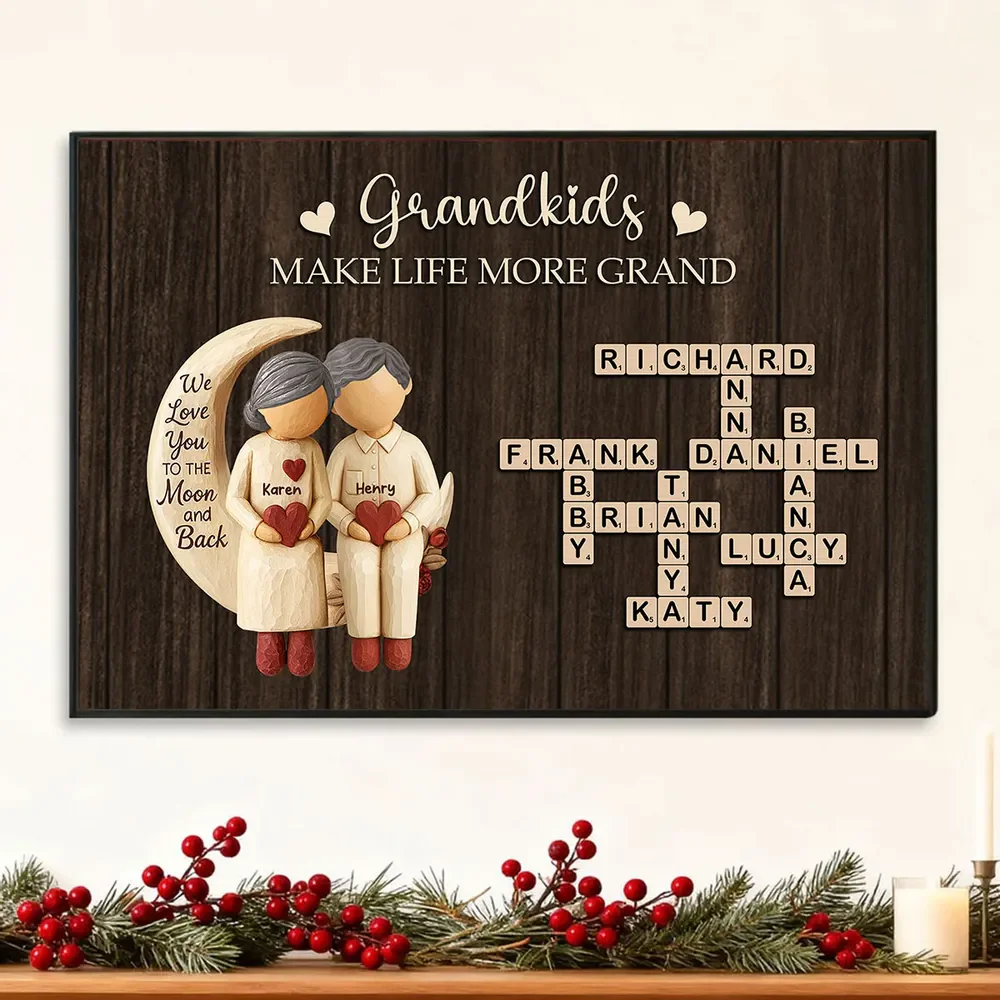Grandkids Make Life More Grand Love to the Moon - Personalized Poster - Sentimental Gift for Grandma Grandpa - Image 2