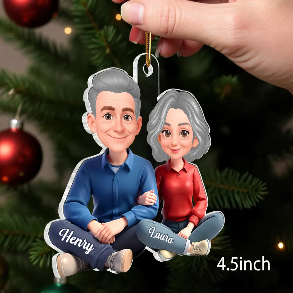 Personalized Couple Acrylic Ornament, Cute Cartoon Sitting Together, Unique Gift for Him or Her - Image 2