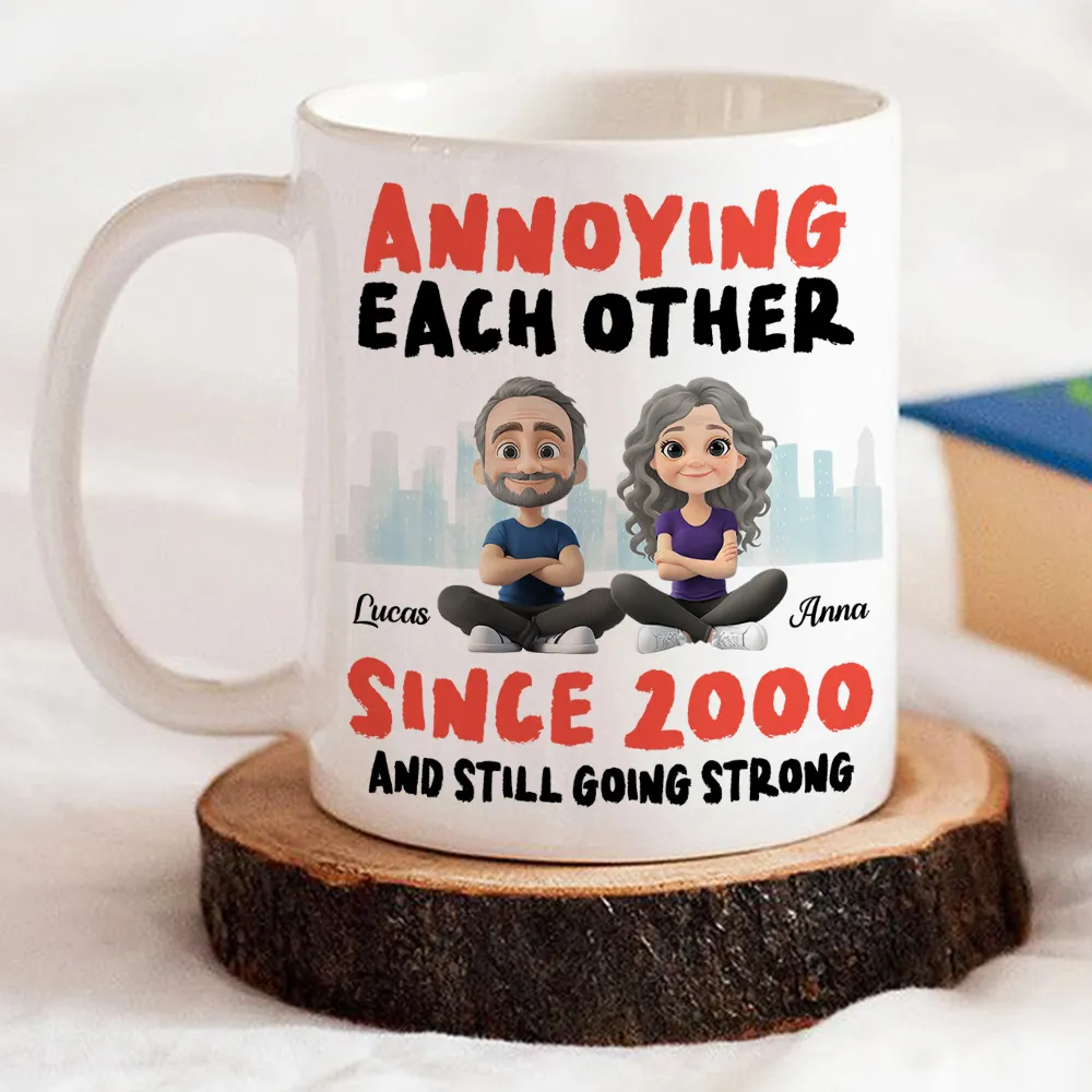 Annoying Each Other Personalized White Ceramic Mug Cute Couple Sitting Illustration Funny Daily Coffee Gift for Couples - Image 6