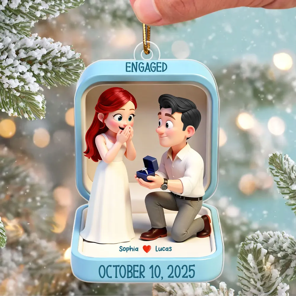 Engaged Proposal Scene Acrylic Ornament, Cute Cartoon Couple Ring Moment, Unique Gift for Couples - Image 6