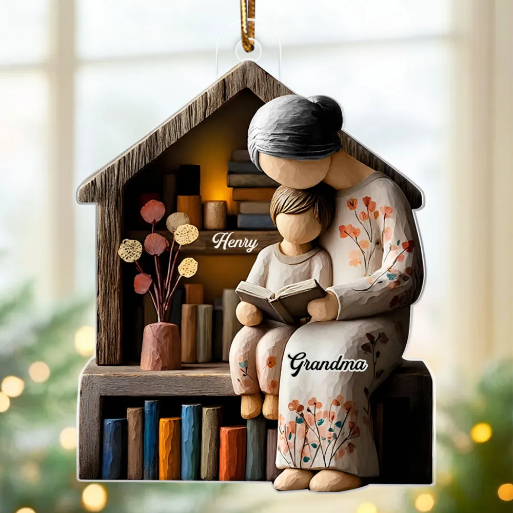 Acrylic Ornament Personalized for Grandma, Sweet Storytime Scene With Books and Warm Lights, Unique Holiday Keepsake Gift - Image 2
