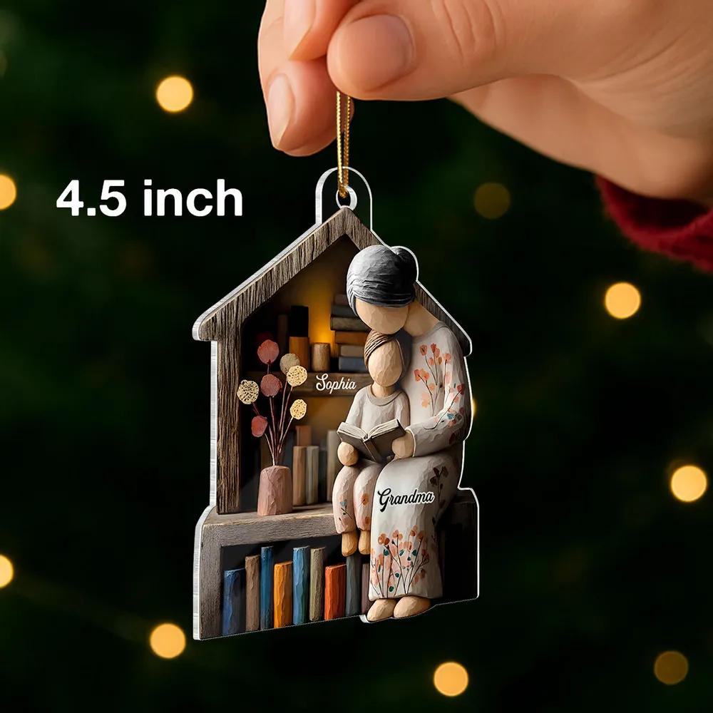 Acrylic Ornament Personalized for Grandma, Sweet Storytime Scene With Books and Warm Lights, Unique Holiday Keepsake Gift - Image 3
