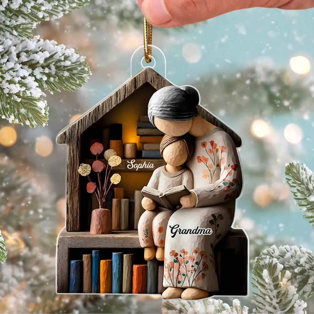 Acrylic Ornament Personalized for Grandma, Sweet Storytime Scene With Books and Warm Lights, Unique Holiday Keepsake Gift - Image 6