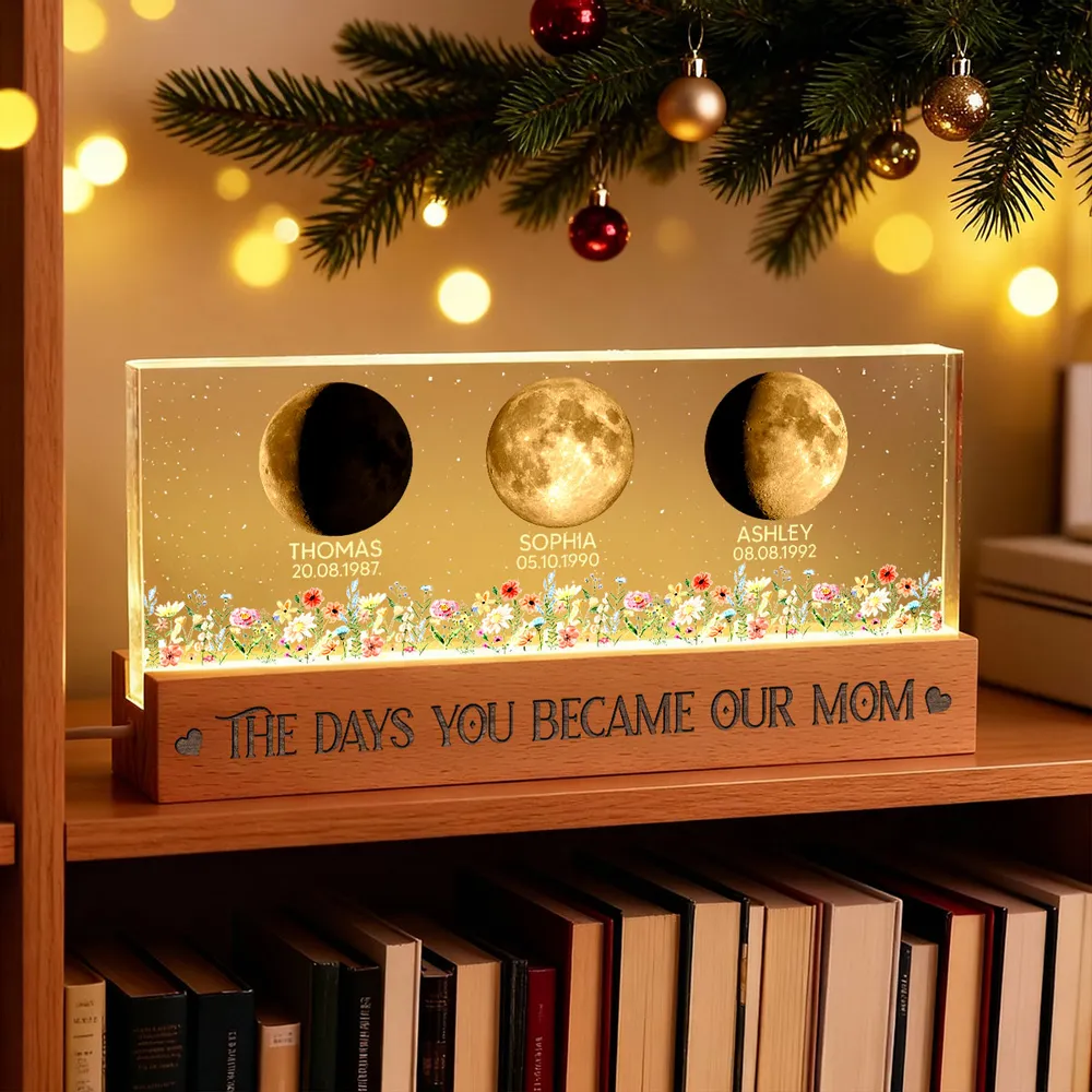 Personalized Block LED Light Plaque Moon Phases for Mom, The Days You Became Our Mom, Warm Night Light Gift - Image 4