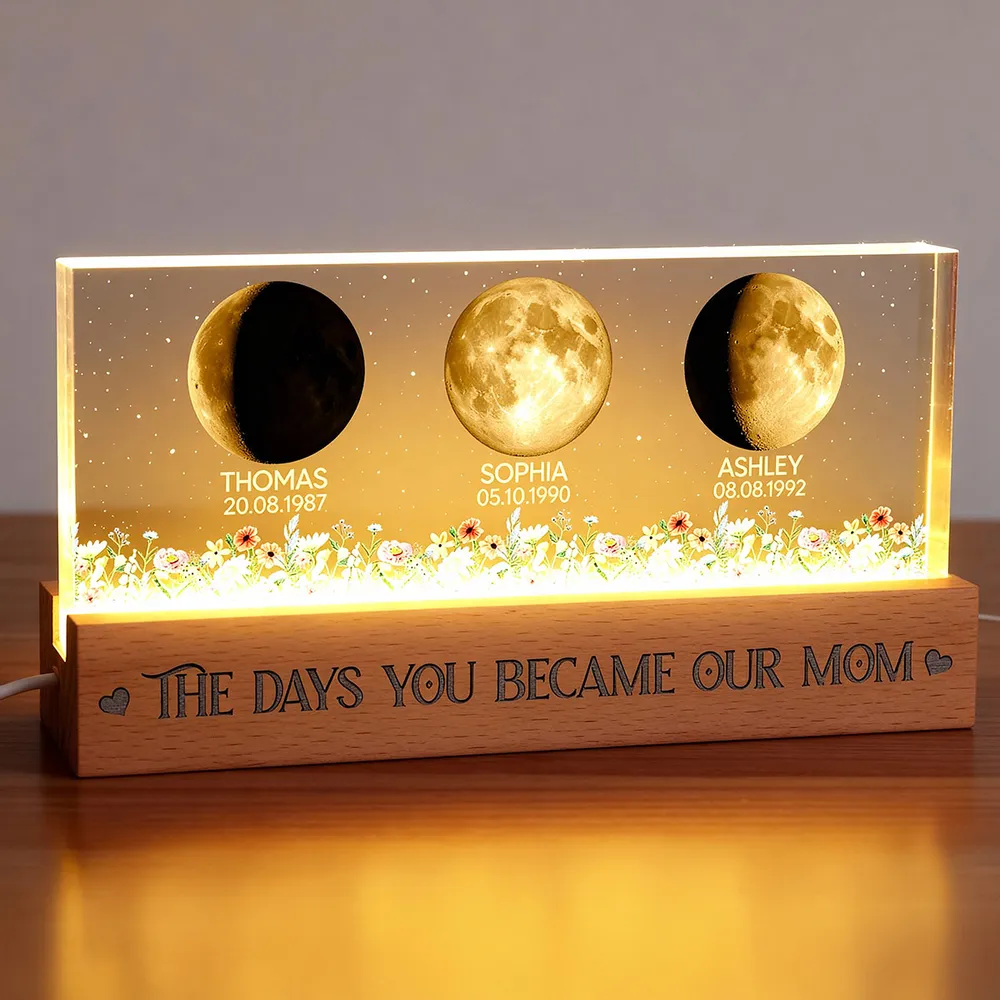 Personalized Block LED Light Plaque Moon Phases for Mom, The Days You Became Our Mom, Warm Night Light Gift - Image 6