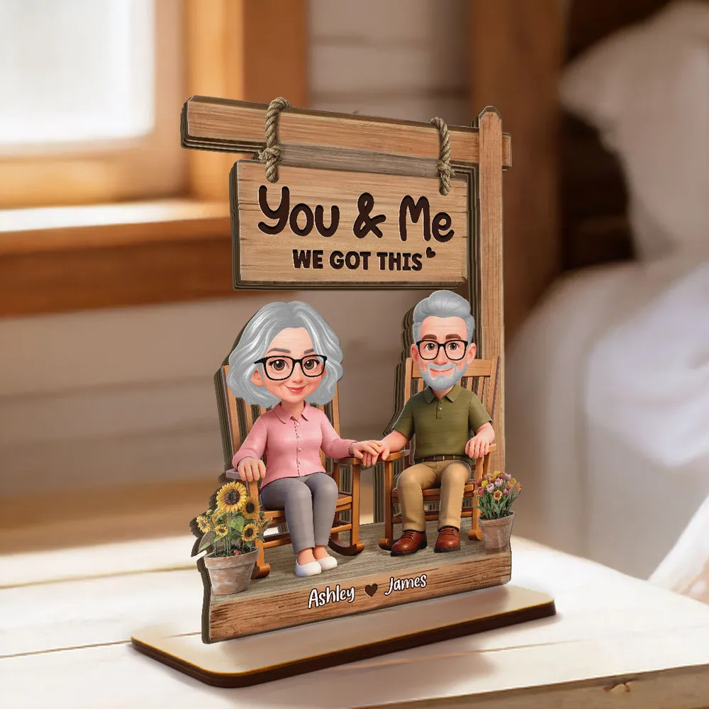Personalized 2-Layer Wooden Plaque Rocking Chair Couple, You & Me We Got This, Unique Romantic Gift for Husband or Wife - Image 2