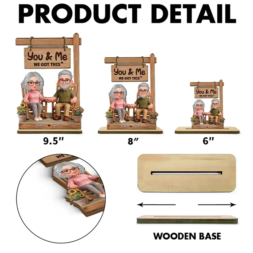 Personalized 2-Layer Wooden Plaque Rocking Chair Couple, You & Me We Got This, Unique Romantic Gift for Husband or Wife - Image 6