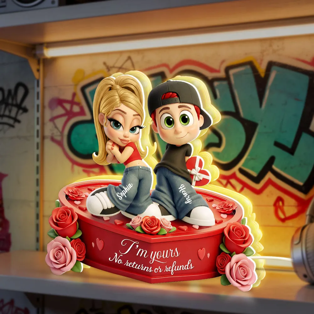 Romantic Acrylic Light Box for Couples, Personalized Y2K-Style Cute Cartoon Keepsake with Heart Roses, Unique Gift for Her or Him - Image 5