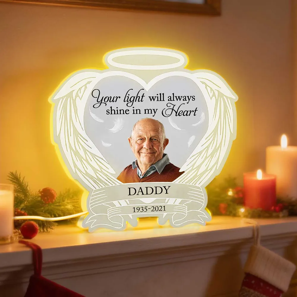 Acrylic Light Box Remembrance Lamp with Angel Wings Heart Design, Warm Glow Tribute, Unique Sympathy Gift for Family - Image 2