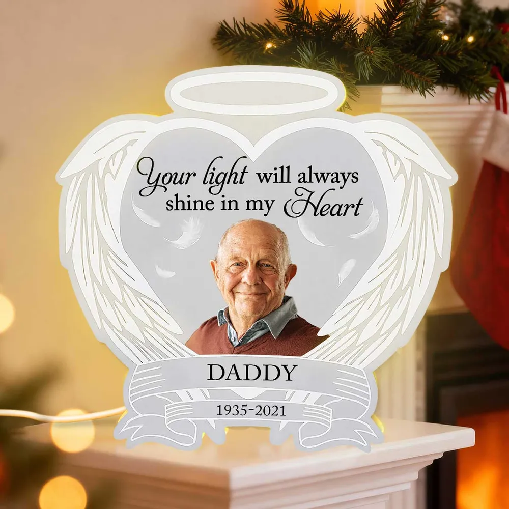 Acrylic Light Box Remembrance Lamp with Angel Wings Heart Design, Warm Glow Tribute, Unique Sympathy Gift for Family - Image 3