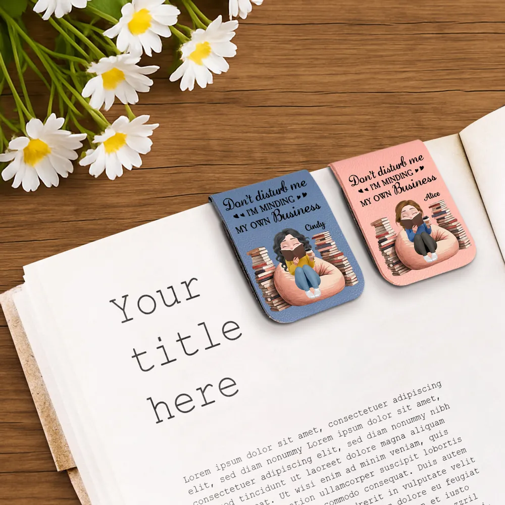 Personalized Leather Magnetic Bookmark Don't Disturb Me I'm Minding My Own Business Cute Reader Gift - Image 4