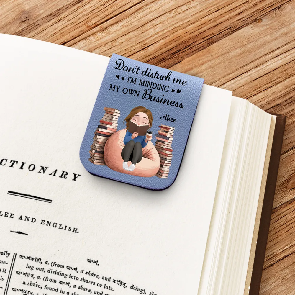 Personalized Leather Magnetic Bookmark Don't Disturb Me I'm Minding My Own Business Cute Reader Gift - Image 5