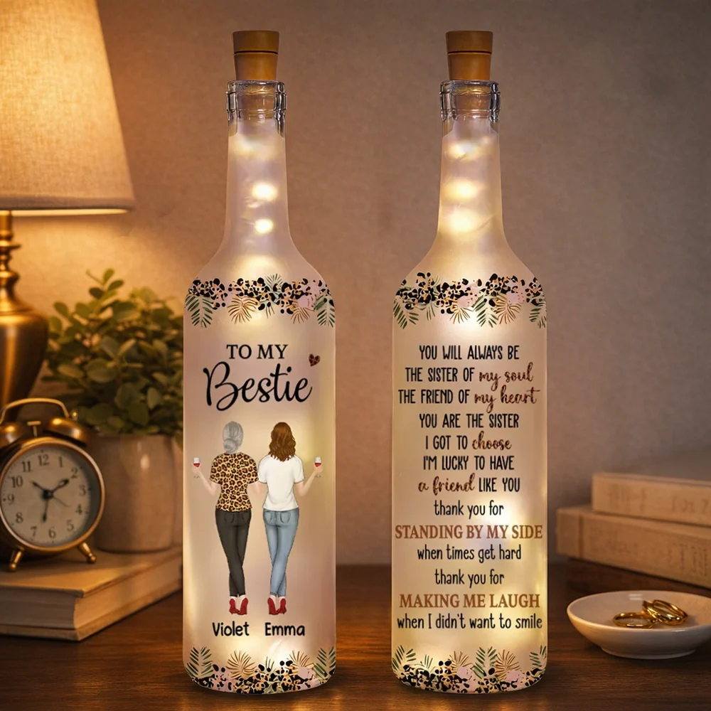 To My Bestie Bottle Lamp, Personalized Friendship Quote With Soft Ambient Light, Thoughtful Gift for Best Friend