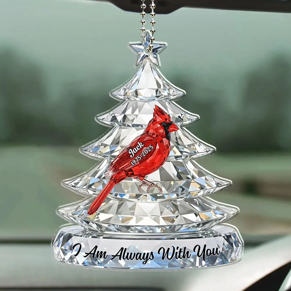 Personalized Memorial Acrylic Car Hanger, Cardinal Birds on Crystal Tree for Car Mirror, Unique Sympathy Gift for Family - Image 4