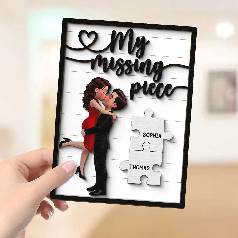 2-Layer Wooden Plaque You Are My Missing Piece - Personalized Couple Kissing Keepsake, Sweet Gift For Husband Or Wife - Image 3