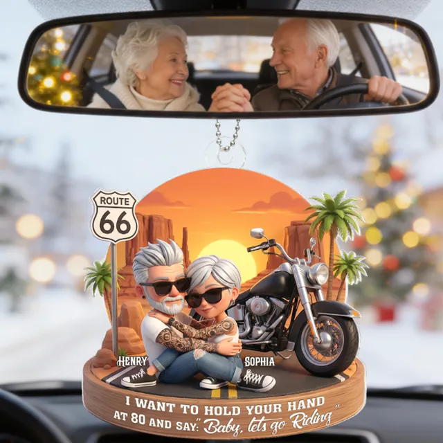 Acrylic Car Hanger Personalized Romantic Road Trip Scene Baby Let's Go Riding Quote - Cute Car Mirror Decor Gift for Couples - Image 3