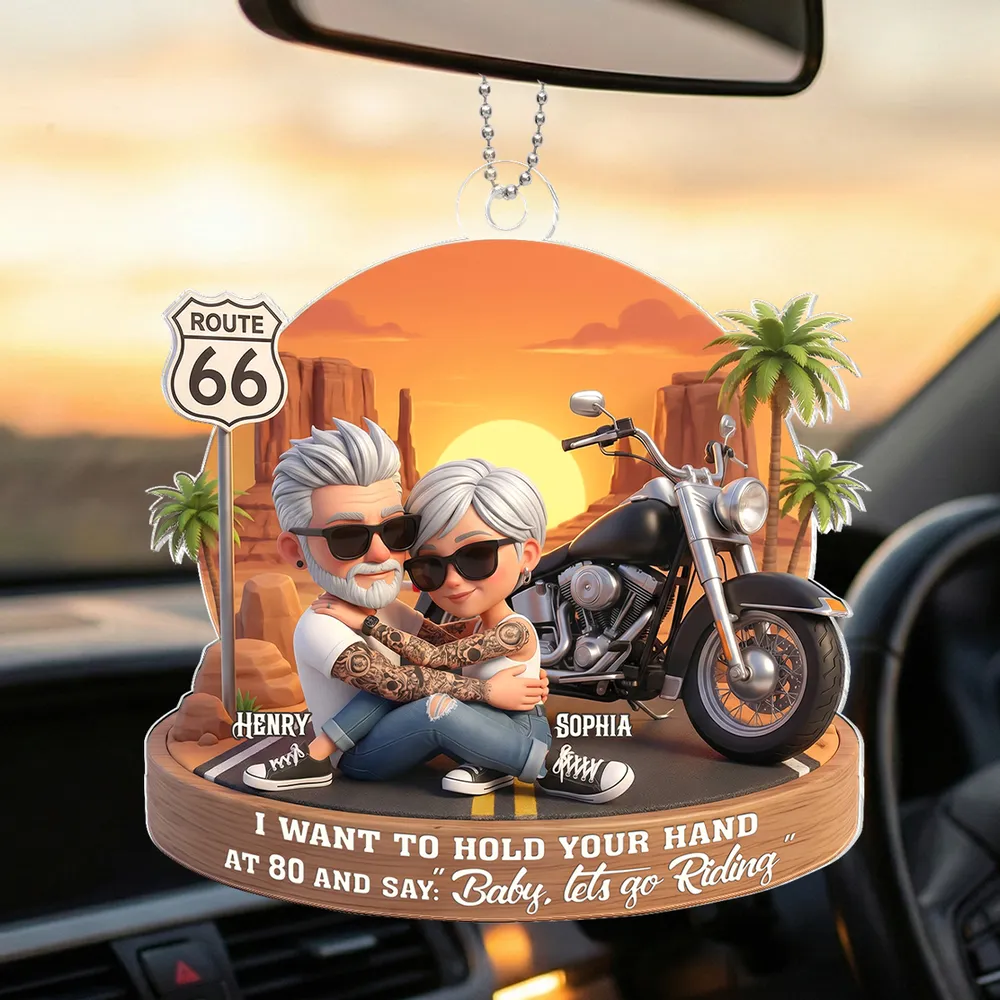 Acrylic Car Hanger Personalized Romantic Road Trip Scene Baby Let's Go Riding Quote - Cute Car Mirror Decor Gift for Couples - Image 6