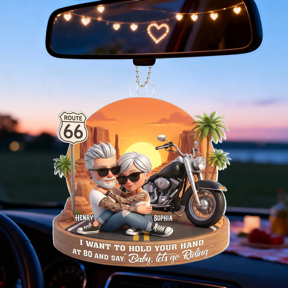 Acrylic Car Hanger Personalized Romantic Road Trip Scene Baby Let's Go Riding Quote - Cute Car Mirror Decor Gift for Couples - Image 7