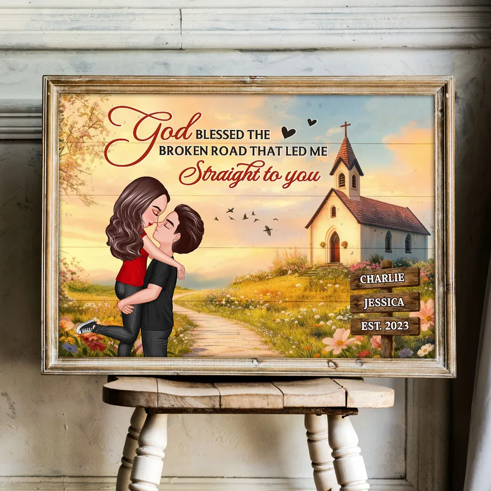 Personalized Couple Poster You & Me We Got This, Hugging Kiss by a Country Church, Romantic Wall Art Unique Gift for Husband or Wife - Image 5