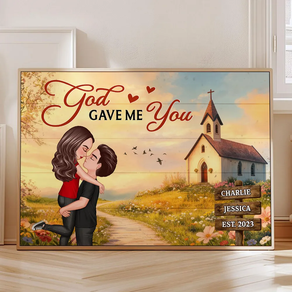 Personalized Couple Poster You & Me We Got This, Hugging Kiss by a Country Church, Romantic Wall Art Unique Gift for Husband or Wife - Image 7