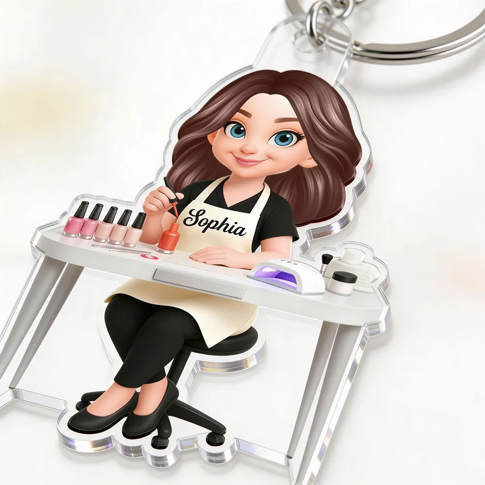 Personalized Nail Technician Acrylic Keychain, Cute Salon Desk Cartoon Charm, Unique Gift for Her - Image 10