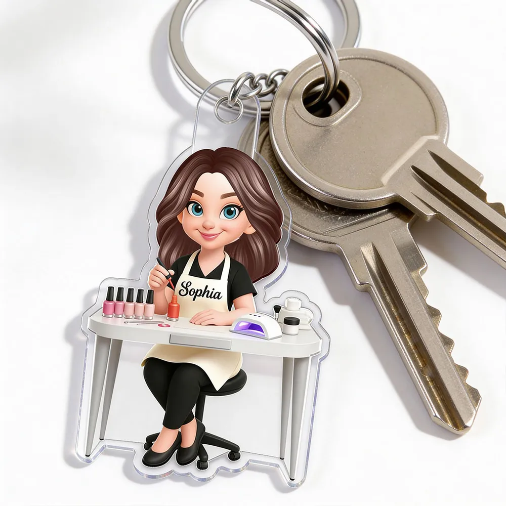 Personalized Nail Technician Acrylic Keychain, Cute Salon Desk Cartoon Charm, Unique Gift for Her - Image 2