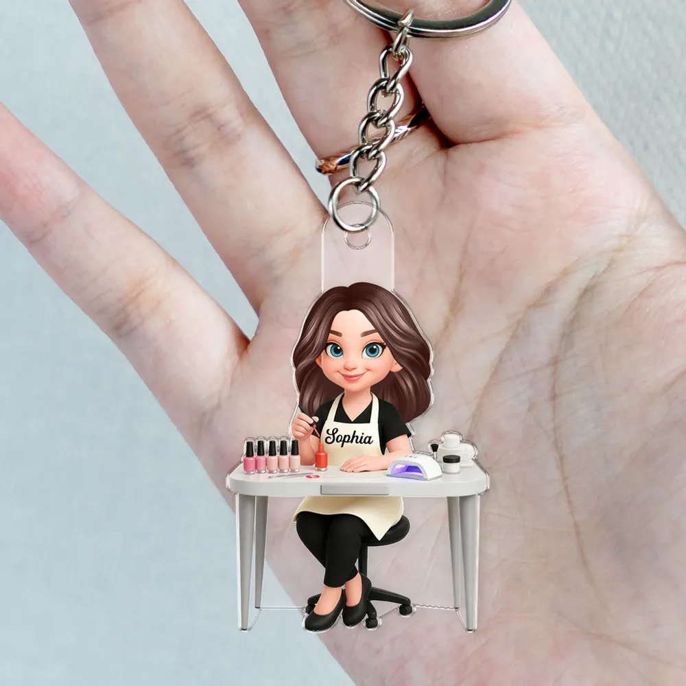 Personalized Nail Technician Acrylic Keychain, Cute Salon Desk Cartoon Charm, Unique Gift for Her - Image 3