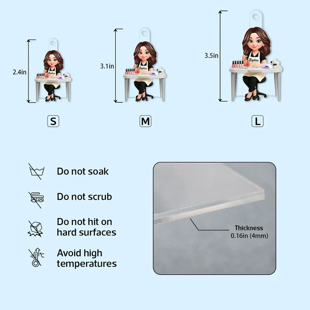 Personalized Nail Technician Acrylic Keychain, Cute Salon Desk Cartoon Charm, Unique Gift for Her - Image 4