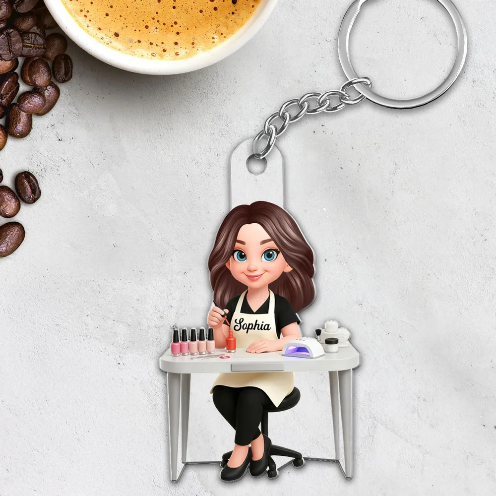 Personalized Nail Technician Acrylic Keychain, Cute Salon Desk Cartoon Charm, Unique Gift for Her - Image 6