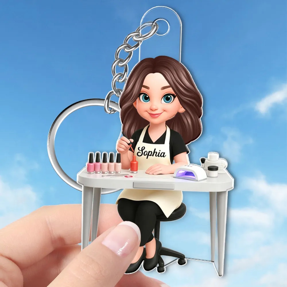 Personalized Nail Technician Acrylic Keychain, Cute Salon Desk Cartoon Charm, Unique Gift for Her - Image 7