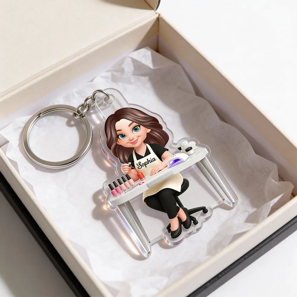 Personalized Nail Technician Acrylic Keychain, Cute Salon Desk Cartoon Charm, Unique Gift for Her - Image 9