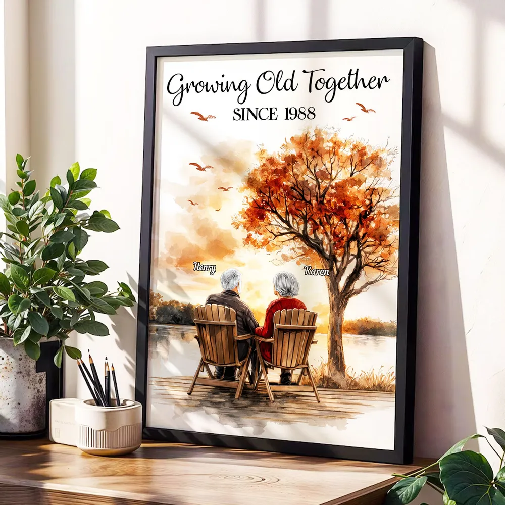 Personalized Growing Old Together Poster, Romantic Couple on Lake Dock at Sunset, Unique Anniversary Gift for Wife or Husband - Image 7