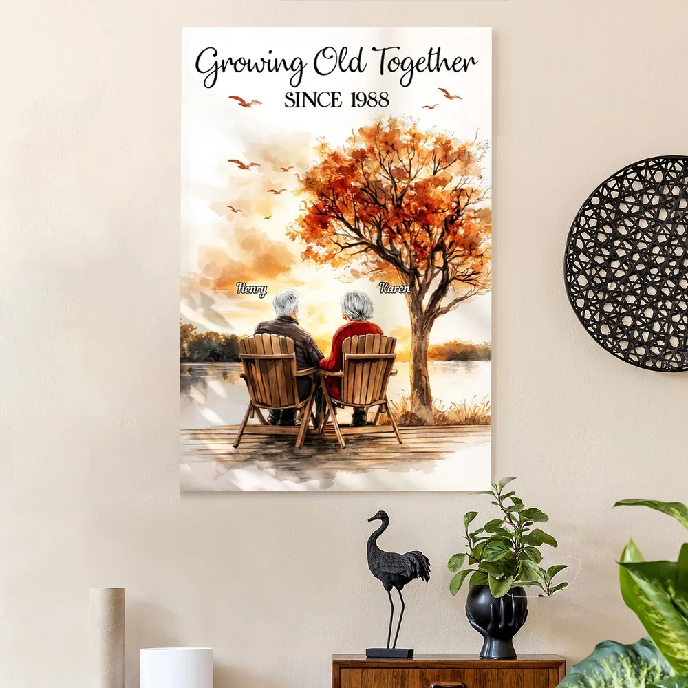 Personalized Growing Old Together Poster, Romantic Couple on Lake Dock at Sunset, Unique Anniversary Gift for Wife or Husband - Image 8