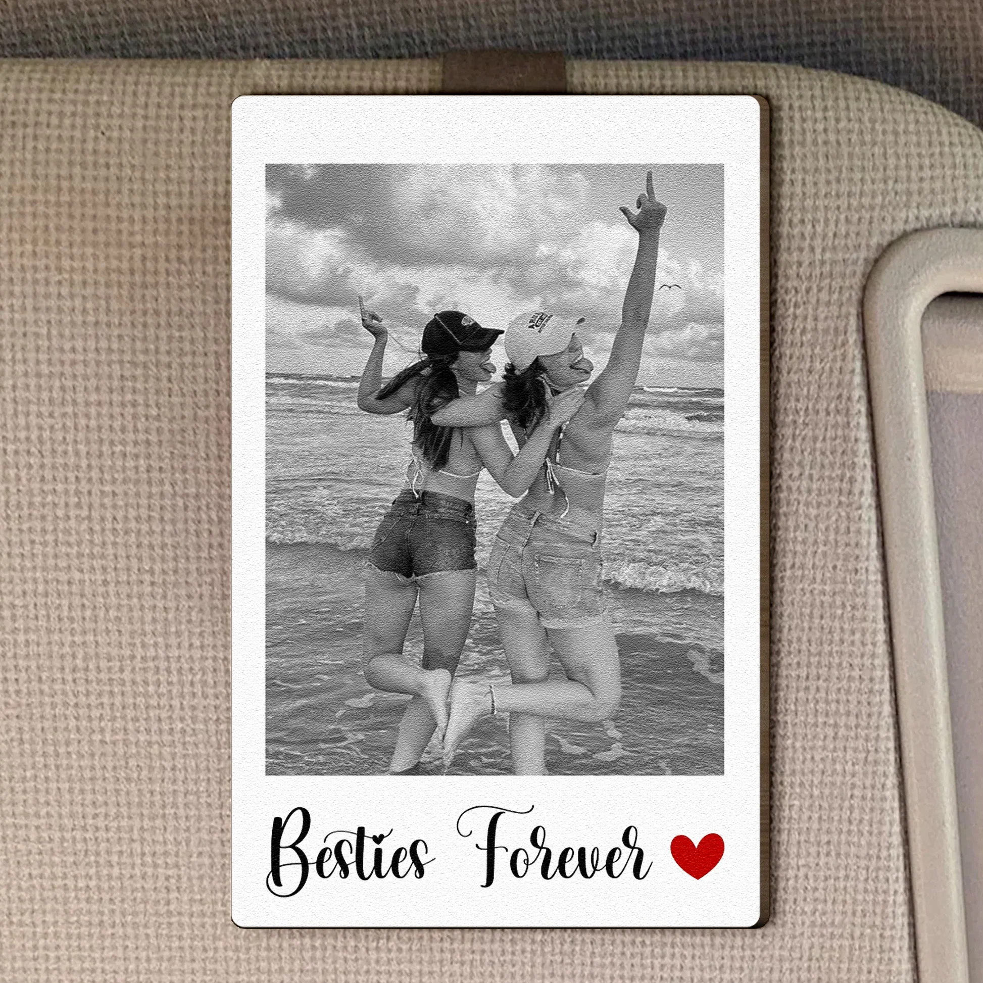 Personalized Wooden Car Visor Clip Polaroid-Style Photo Keepsake for Best Friends, Cute Travel Companion Unique Gift - Image 2