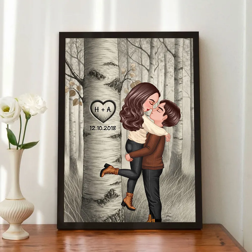 Carved in My Heart Style Personalized Poster, Cozy Forest Couple Wall Art for Home Decor, Sentimental Unique Gift for Couples - Image 5