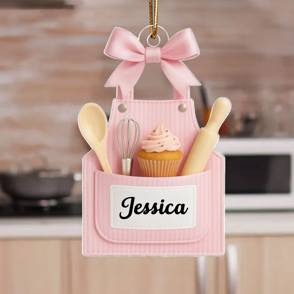 Acrylic Ornament Personalized Sweet Baking Apron with Cupcake Look for Holiday Home Decor, Heartwarming Gift for Her - Image 2