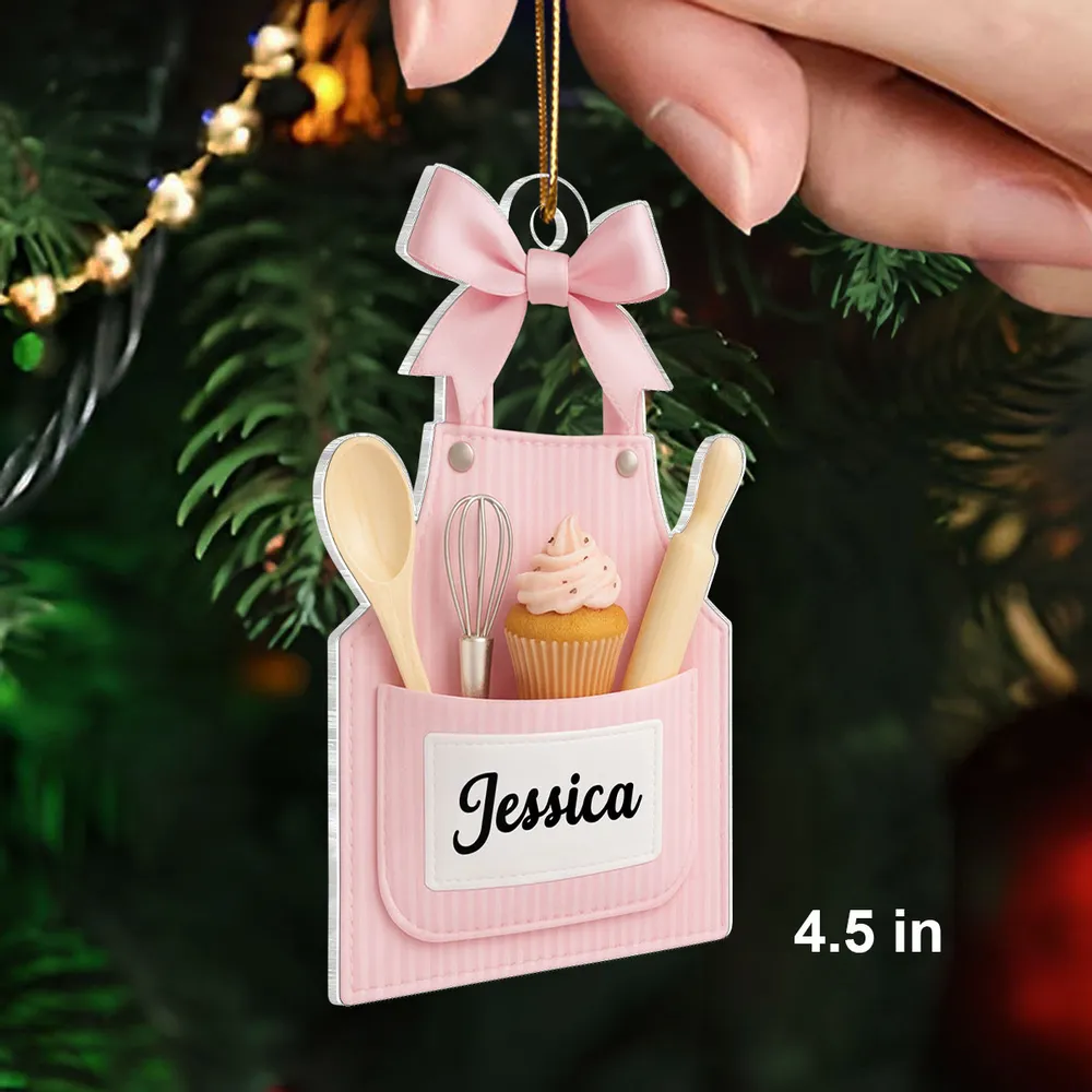 Acrylic Ornament Personalized Sweet Baking Apron with Cupcake Look for Holiday Home Decor, Heartwarming Gift for Her - Image 3