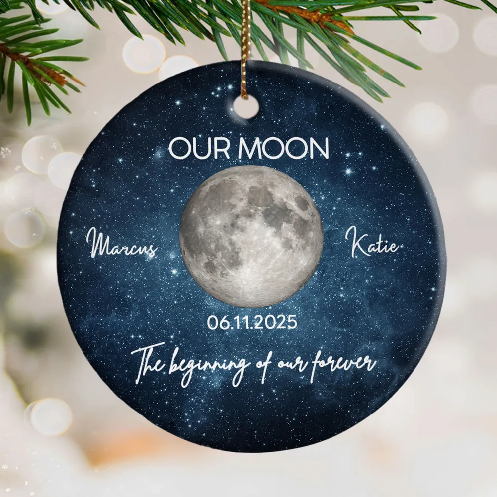 Personalized Moon Phase Ceramic Ornament, Our Moon Night Sky Christmas Tree Decor, Unique Creative Gift for Couple