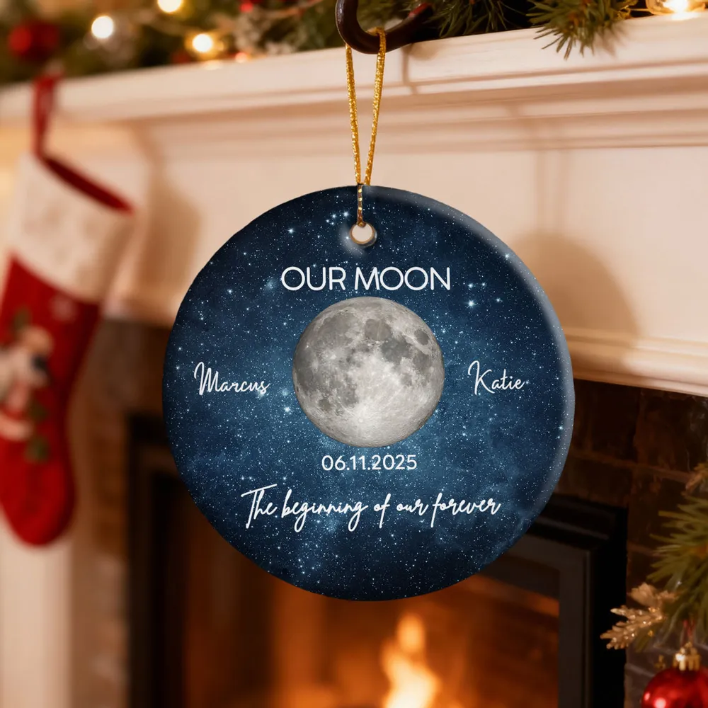 Personalized Moon Phase Ceramic Ornament, Our Moon Night Sky Christmas Tree Decor, Unique Creative Gift for Couple - Image 5